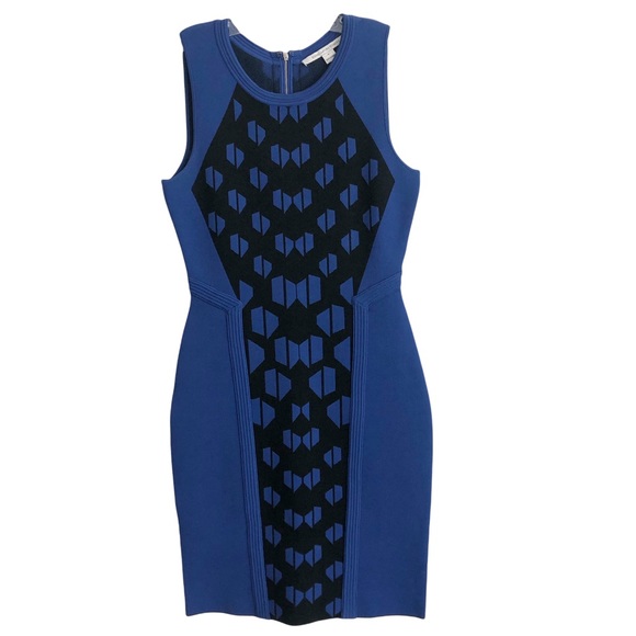 Diane Von Furstenberg Blue Black Franca Sleeveless Bodycon Dress S EUC - Picture 9 of 9